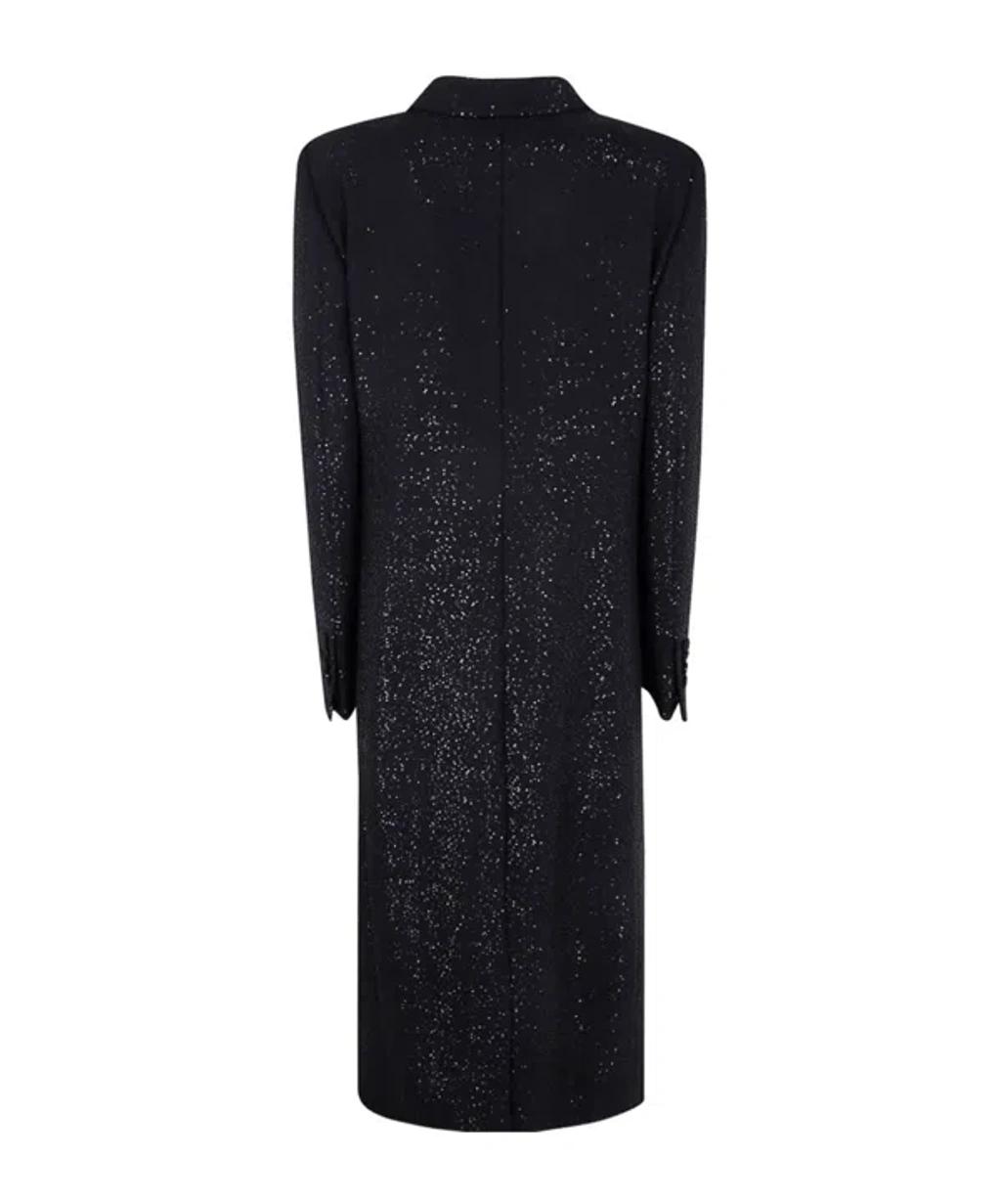 TOM FORD Sequined Wool Blend Crepe Double Breasted Coat In Black Product Image