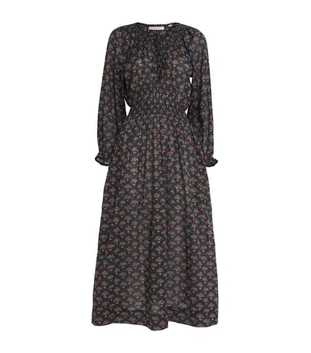 DOEN Delfina Shirred Floral-print Organic Cotton-voile Midi Dress In Multi Product Image