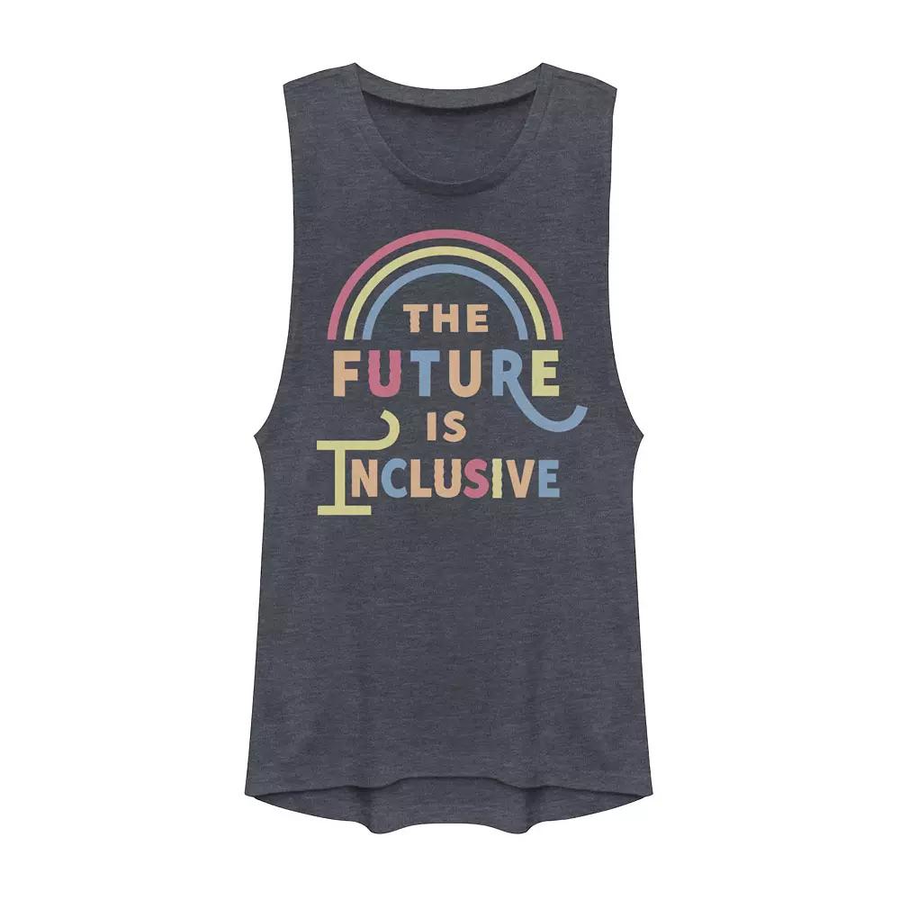 Junior's The Future Is Inclusive Colorful Rainbow Text Muscle Tank Top, Girl's,  Product Image