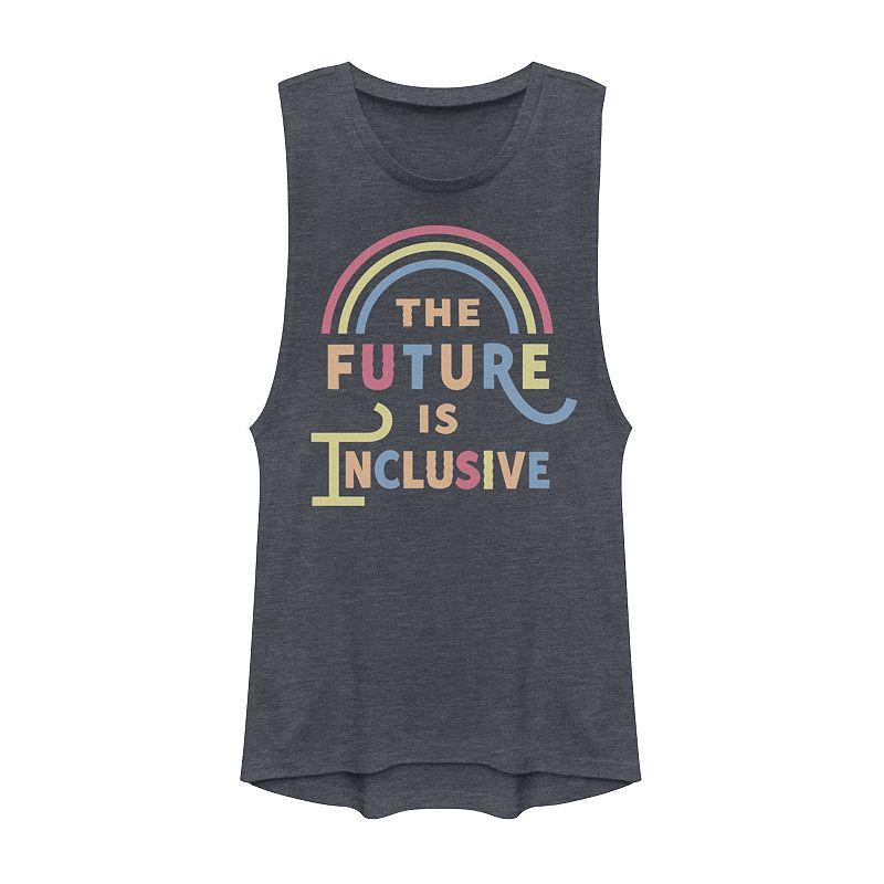 Junior's The Future Is Inclusive Colorful Rainbow Text Muscle Tank Top, Girl's,  Product Image
