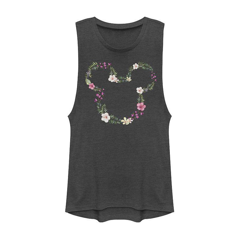 Disney's Mickey Mouse Juniors' Floral Outline Muscle Graphic Tank Top, Girl's,  Product Image