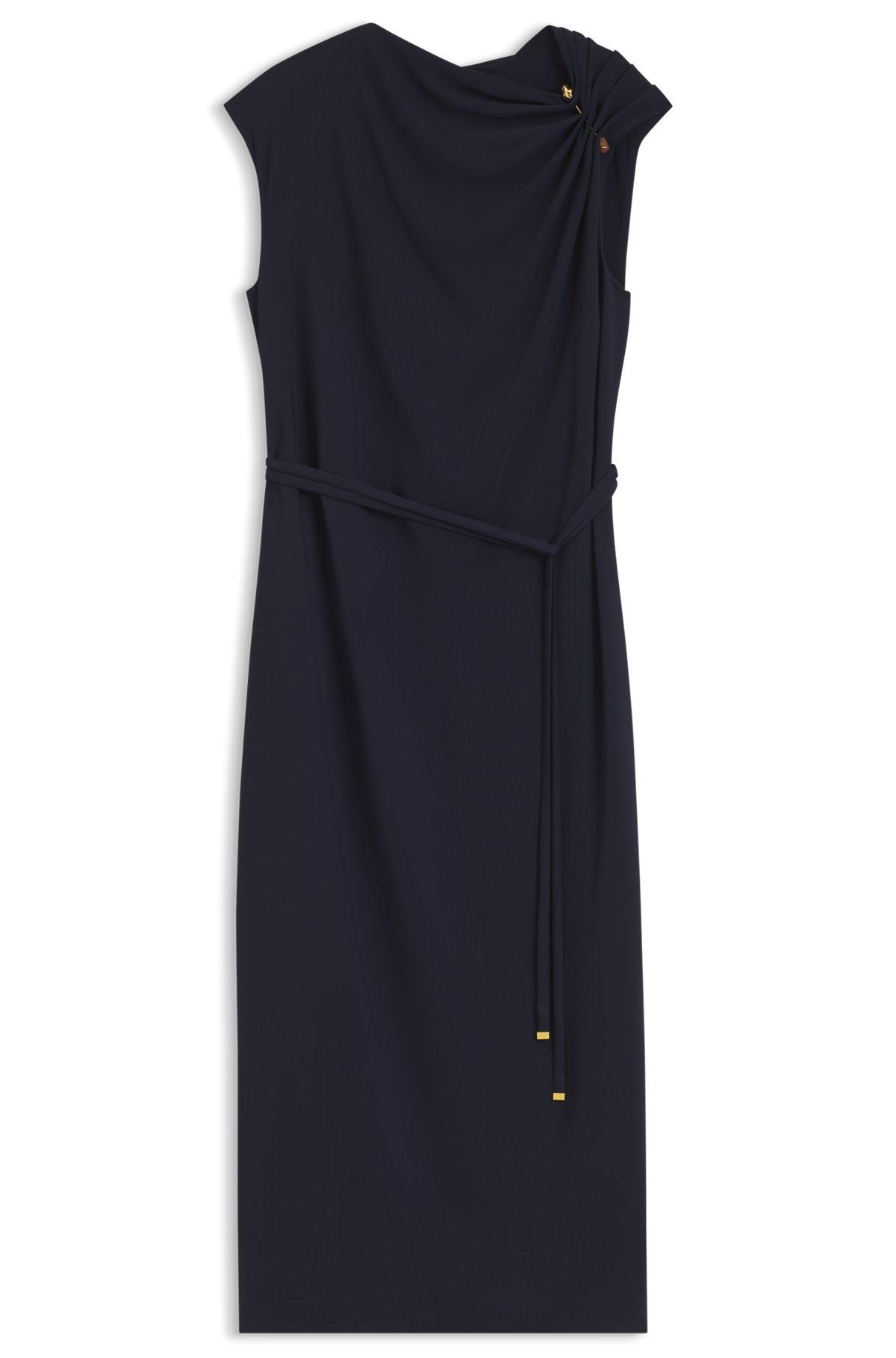 Midi-length dress with gathered shoulder detail Product Image