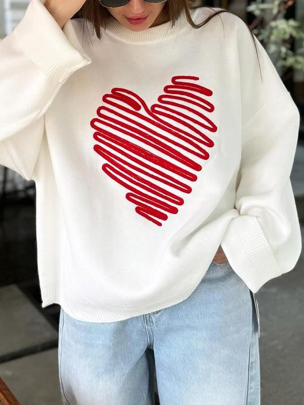 Heart Print Oversized Sweaters Product Image