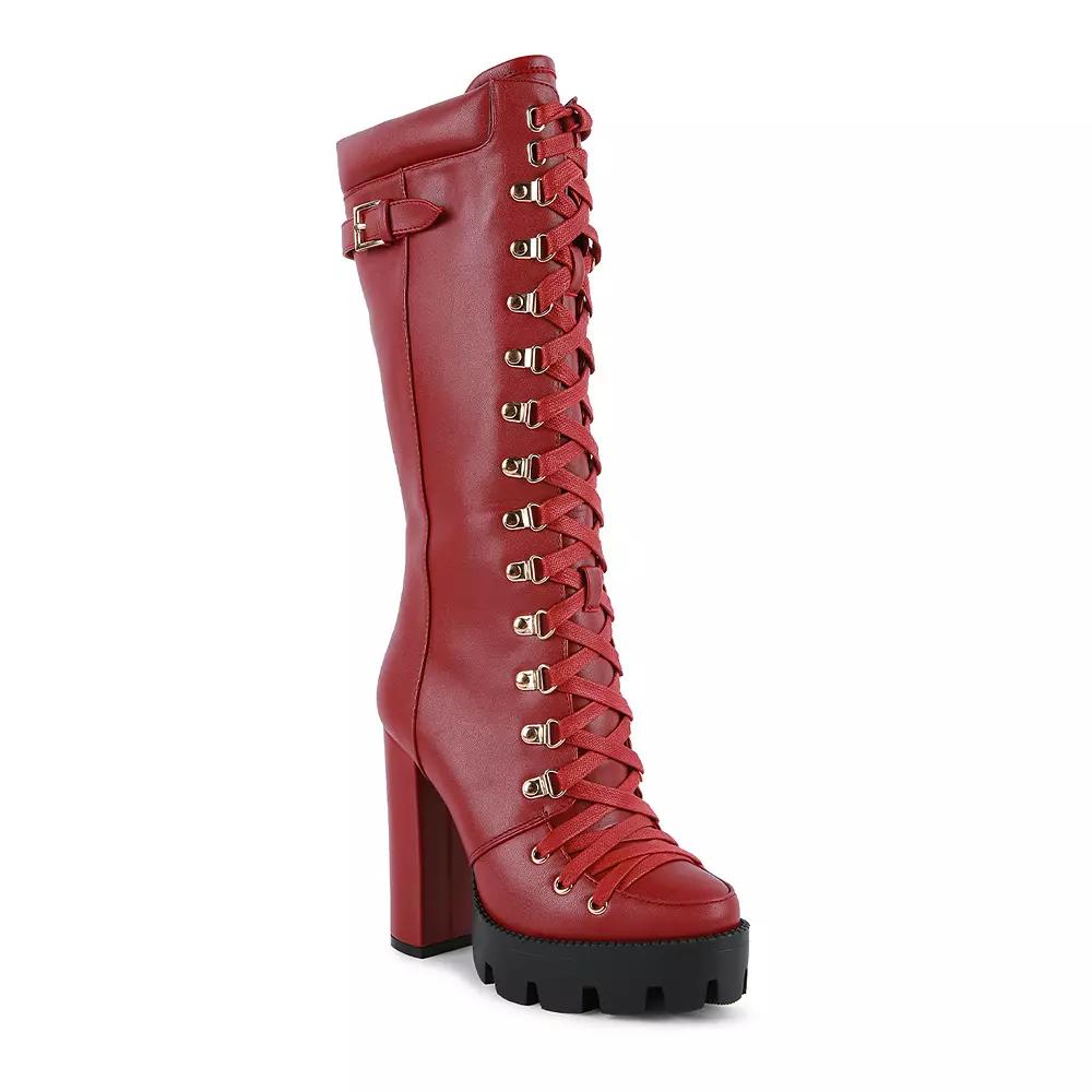 London Rag Magnolia Women's Heeled Mid Calf Boots, Size: 6, Red Product Image