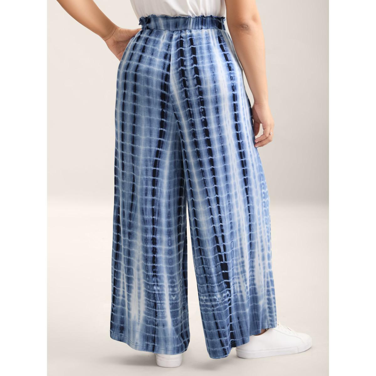 Plus Size Tie-Dye Wide-Leg Pants Women Indigo Casual Wide Leg Mid Rise Everyday-Casual Pants BloomChic 18-20/2X Product Image