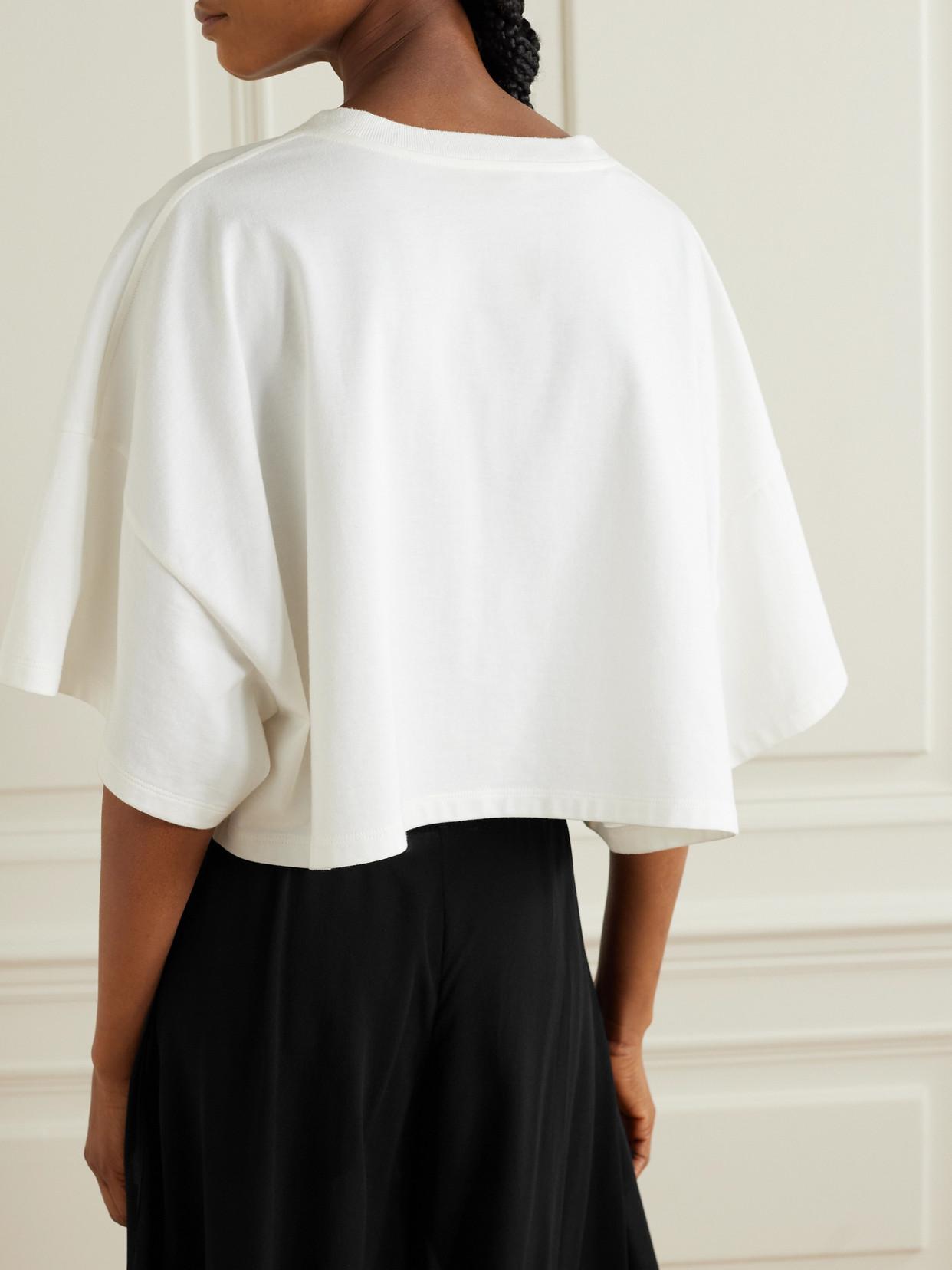 CHLOÉ White Cropped Crewneck T-shirt With Maxi Logo Print On The Front In Cotton Woman In Multicolor Product Image