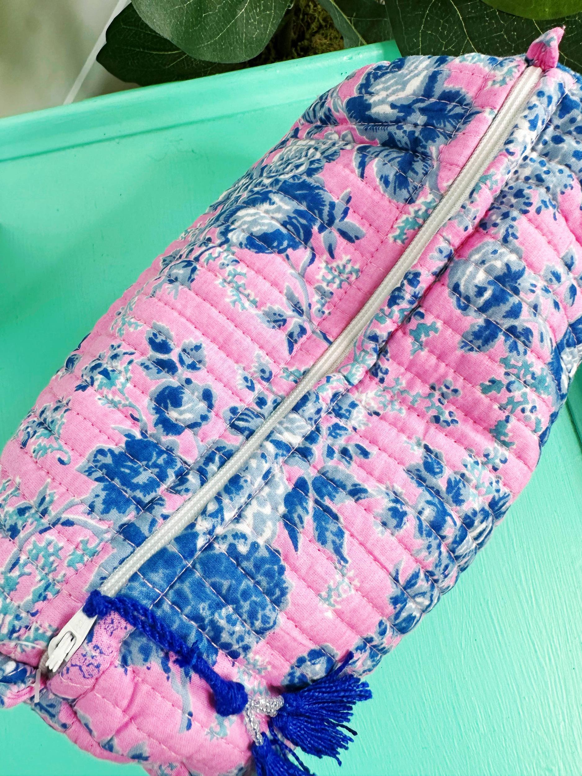 Blue and Tomato Striped Tiger Cosmetic Bag Product Image