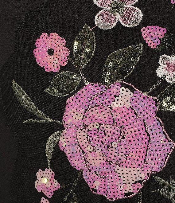 Honey and Rosie Sequin Floral Lace Square Neck Spaghetti Strap Lace Up Back Gown Product Image