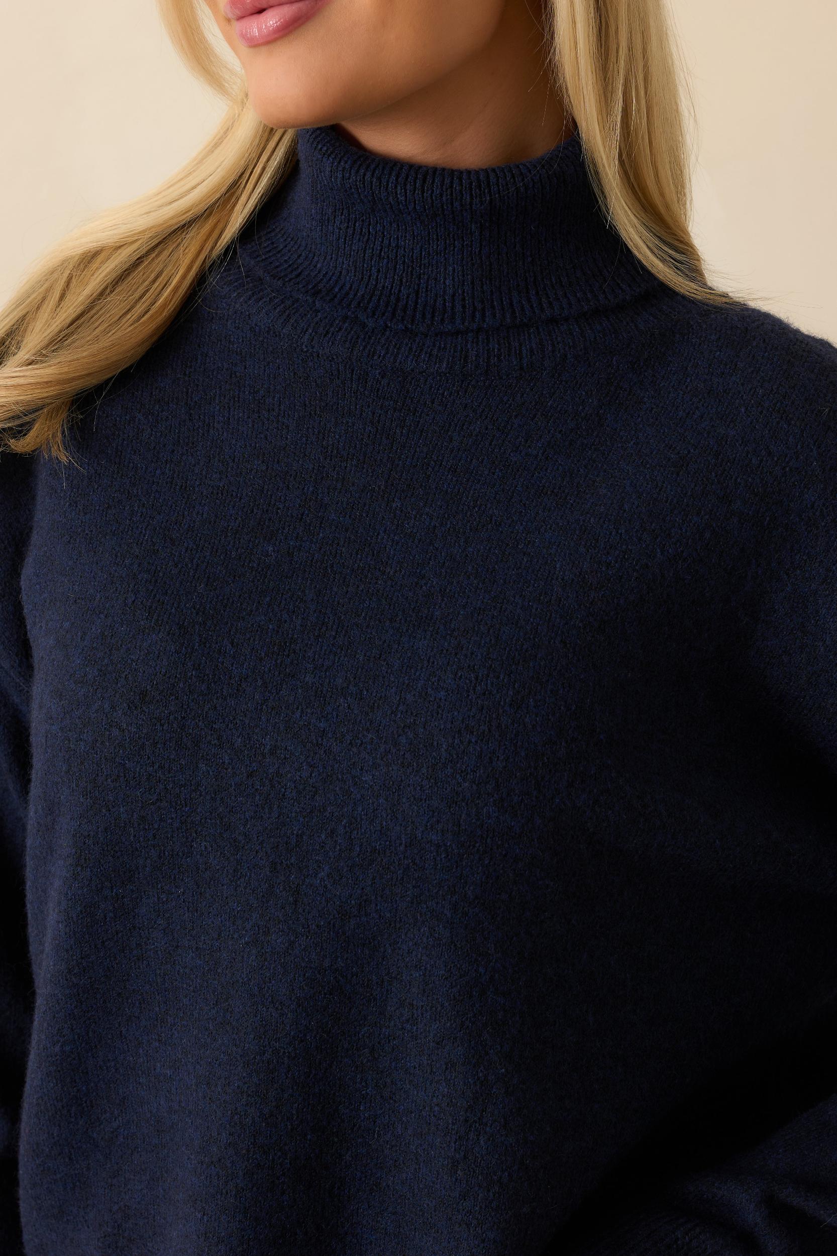 For The Best Navy Knit Long Sleeve Turtleneck Sweater Product Image