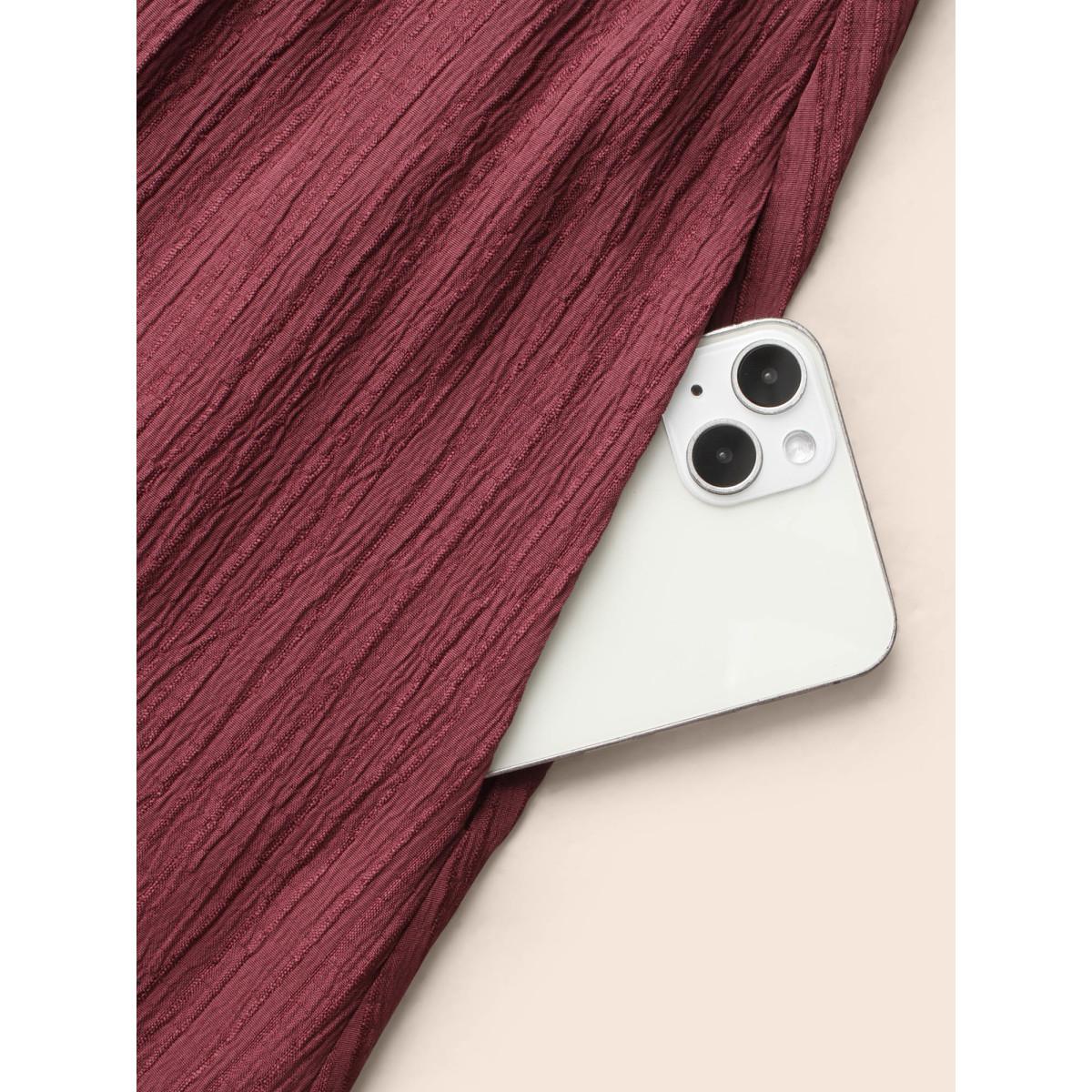 Plus Size 2-In-1 Patchwork Gathered Dress Burgundy Women Casual Texture Round Neck Long Sleeve Curvy BloomChic 18-20/2X Product Image