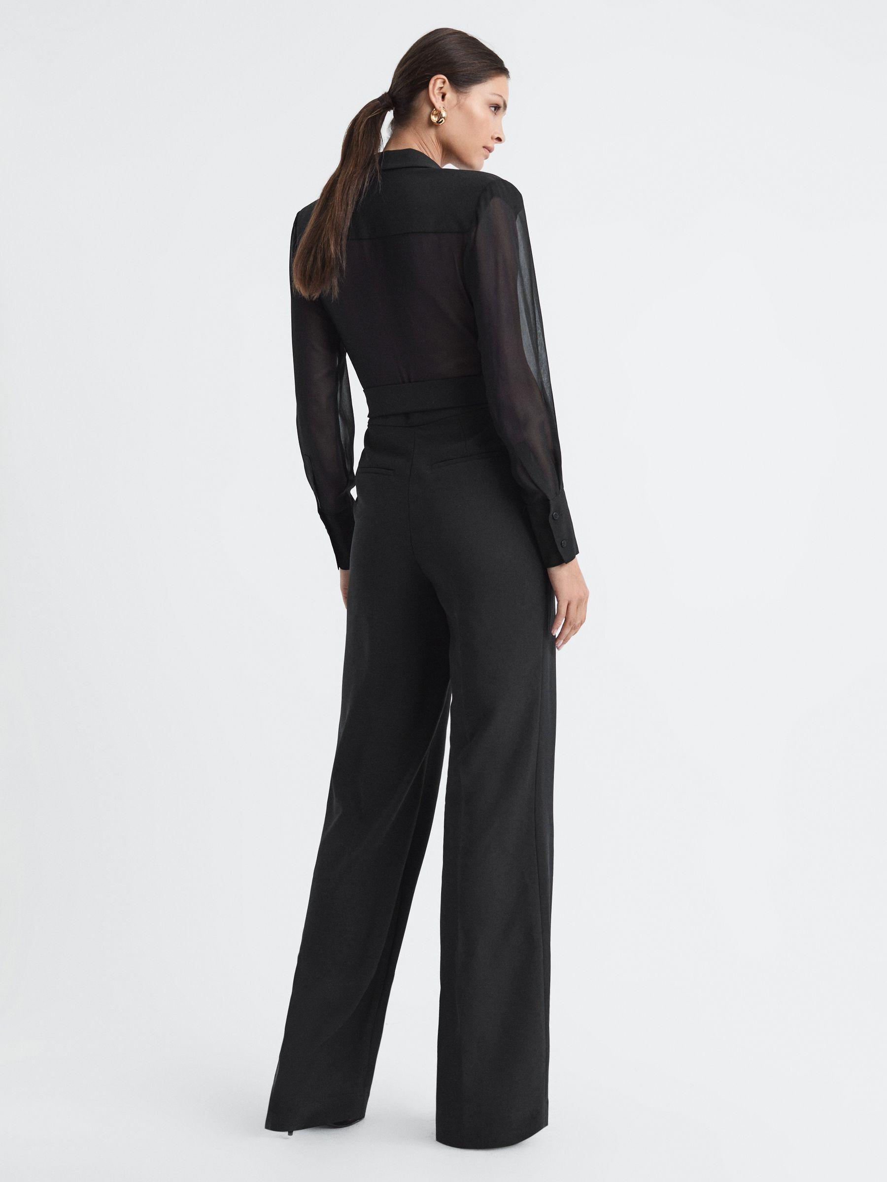 Petite Sheer Belted Double Breasted Jumpsuit in Black Product Image