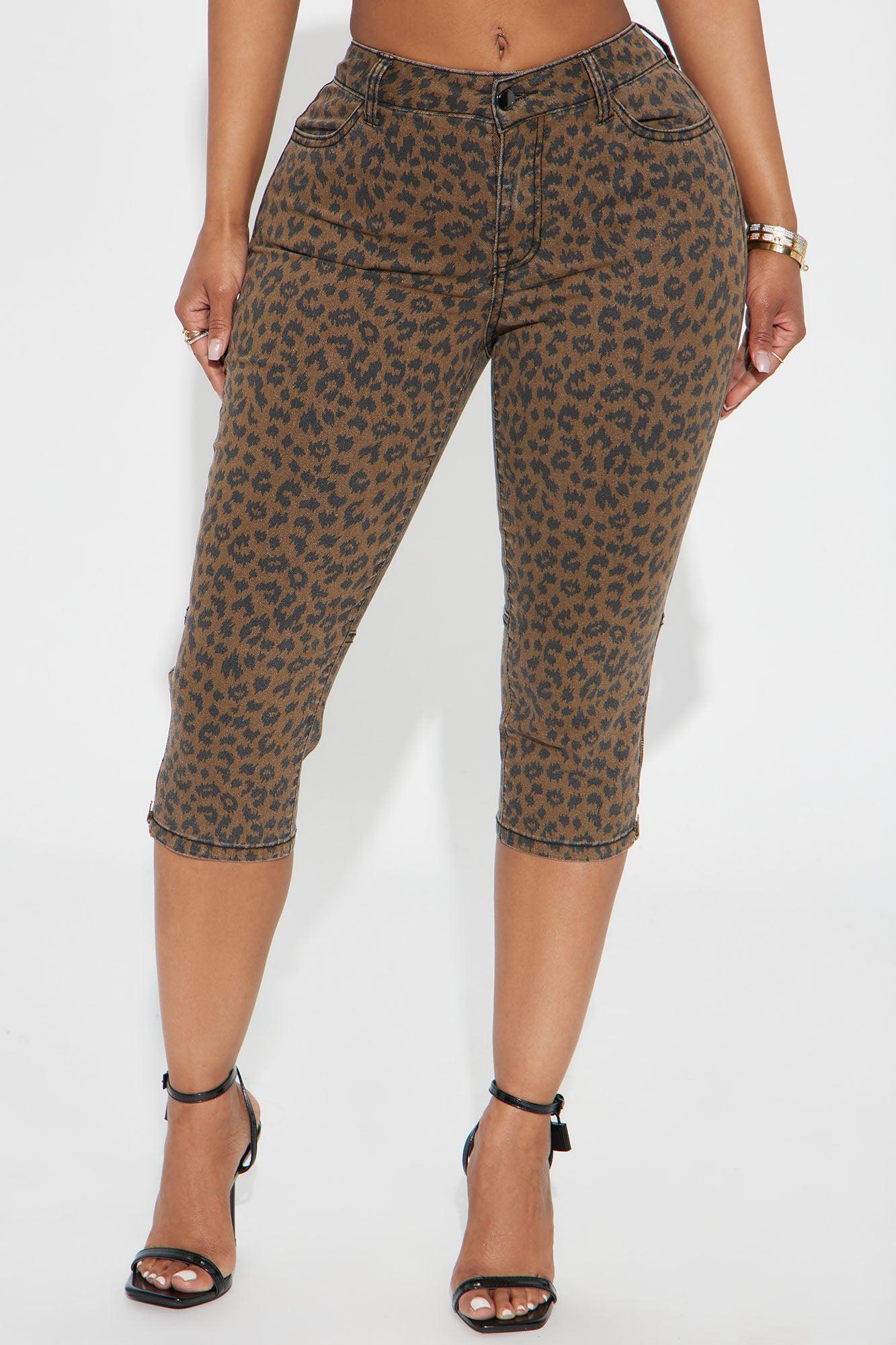 Let's Get Wild Stretch Animal Print Denim Capri - Brown Product Image