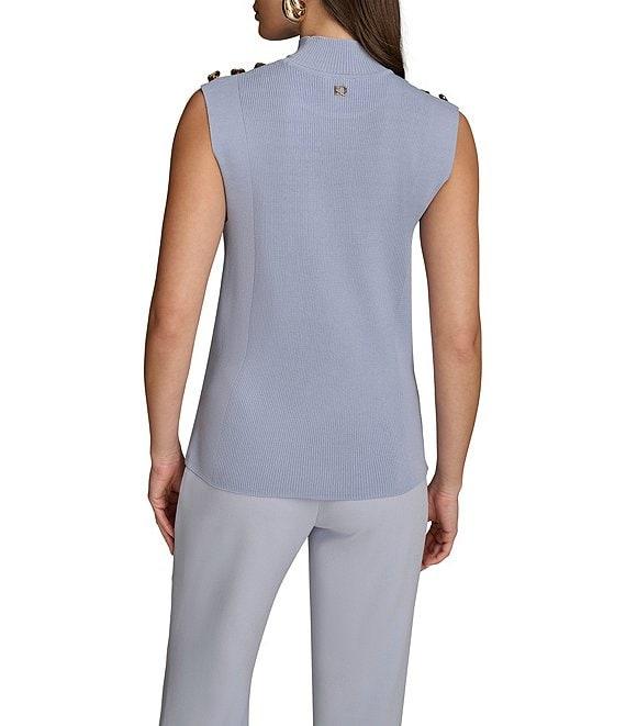 Donna Karan Yarn Knit Button Mock Neck Sleeveless Top Product Image