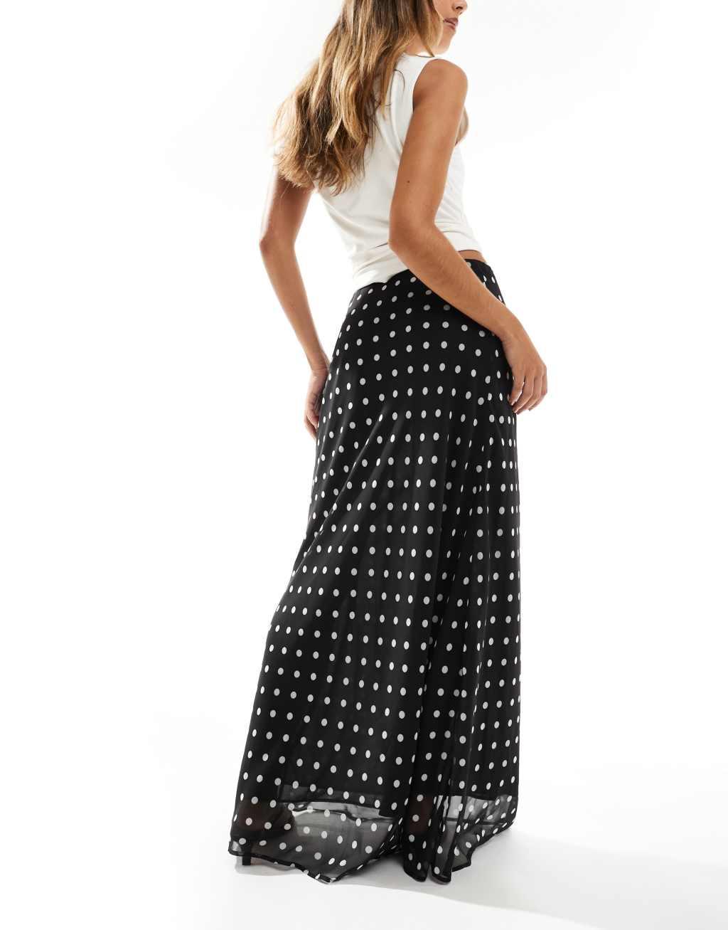 ASOS DESIGN chiffon bias maxi skirt in polka dot Product Image