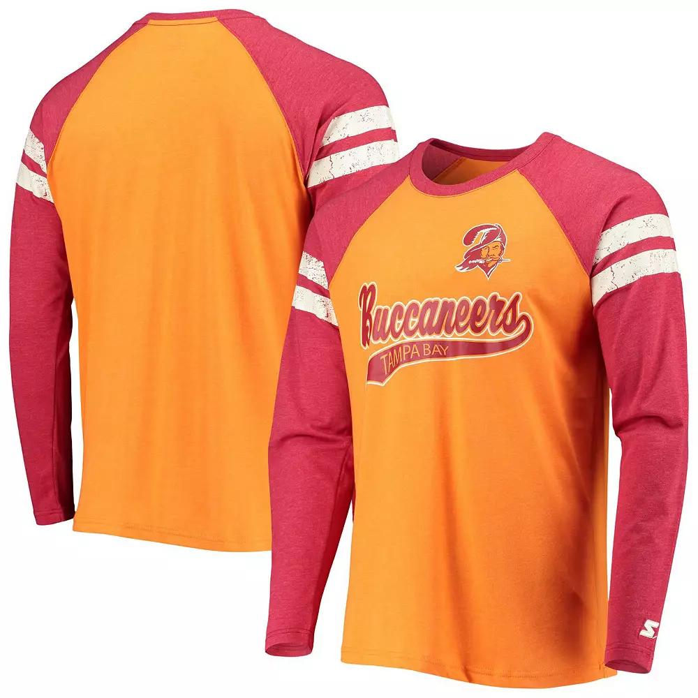 Men's Starter Orange/Red Tampa Bay Buccaneers Throwback League Raglan Long Sleeve Tri-Blend T-Shirt, Size: Medium Product Image