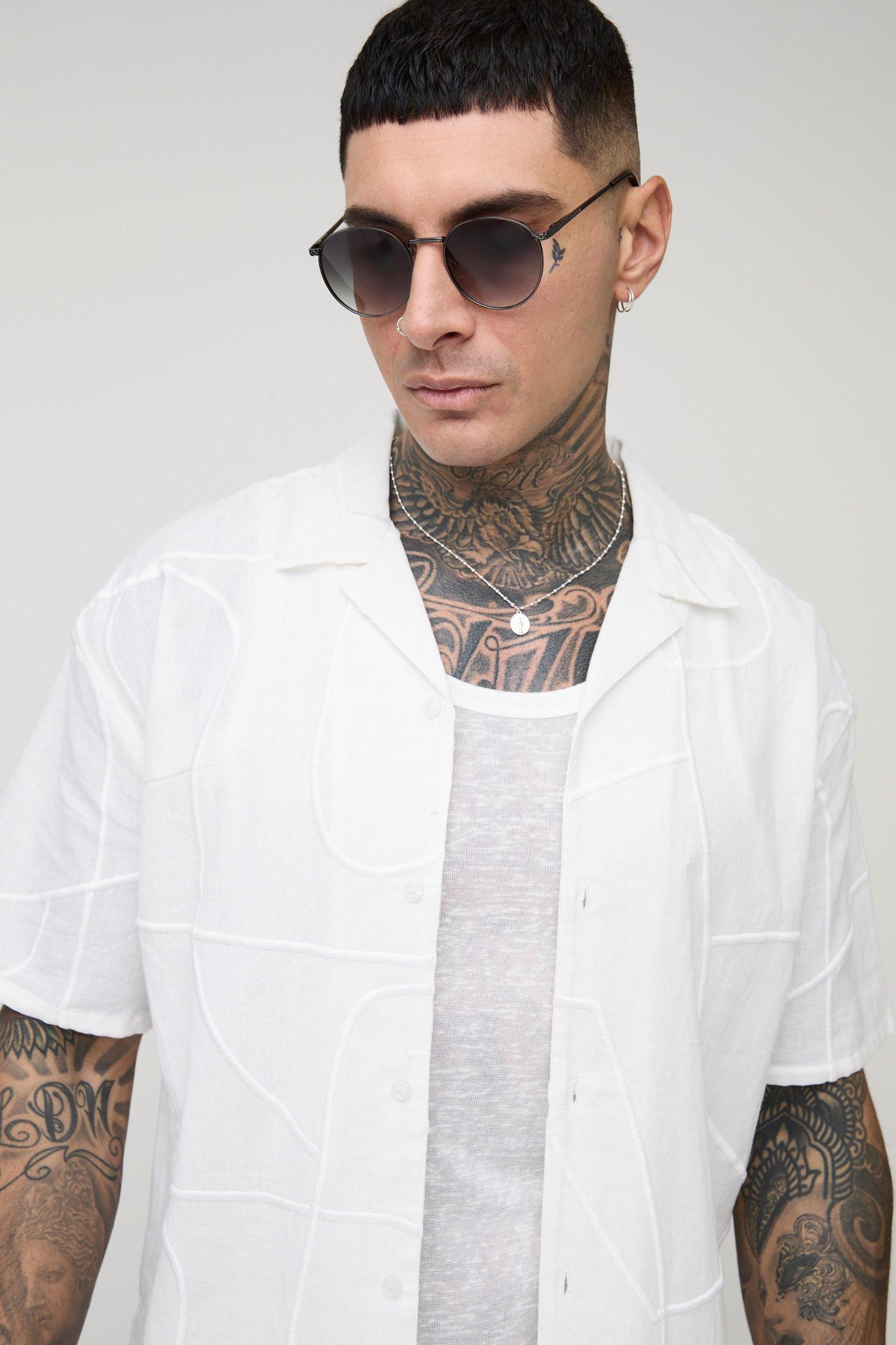 Tall Oversized Revere Abstract Large Scale Embroidered Shirt | boohooMAN USA Product Image