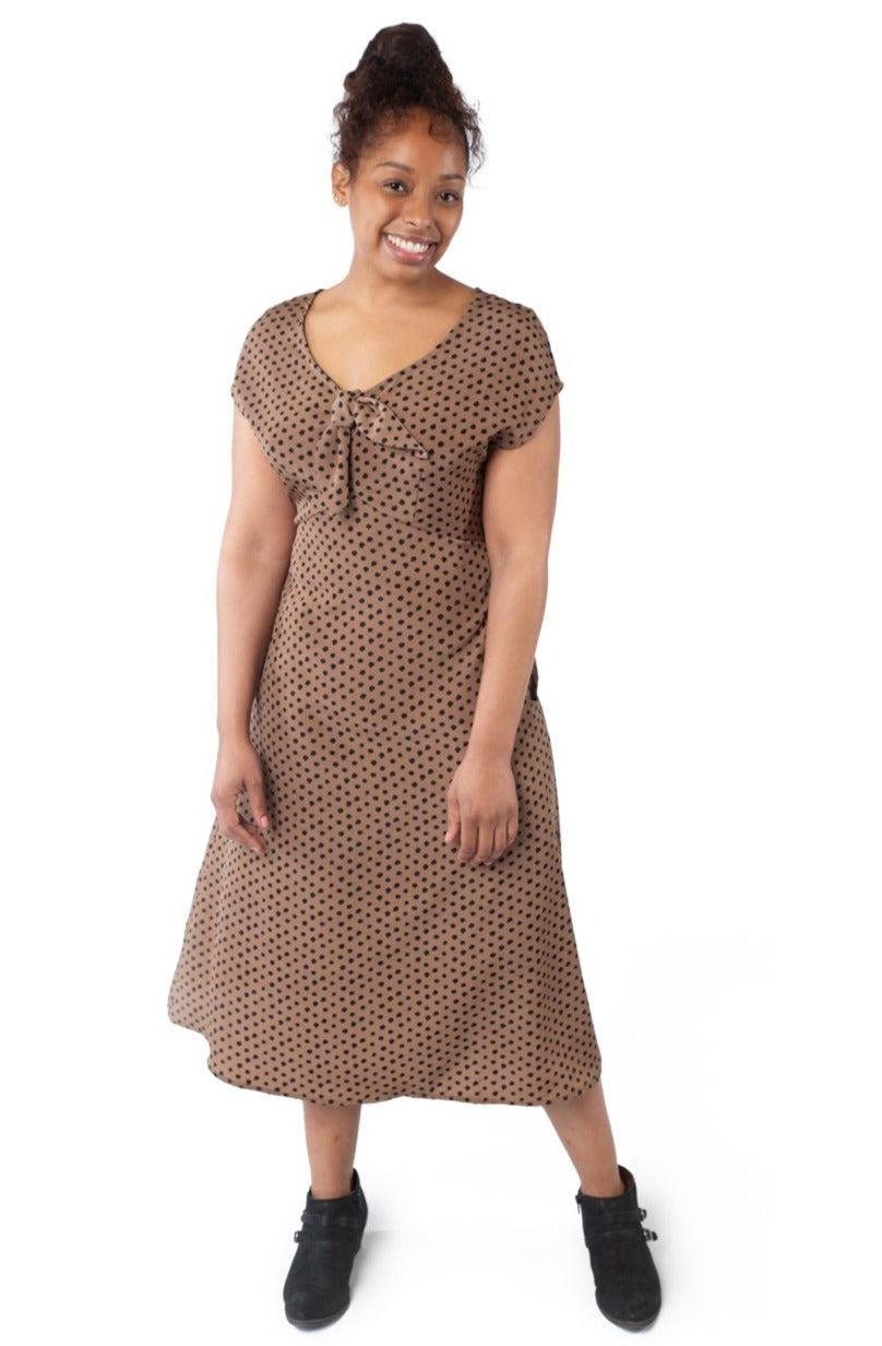 Tatiana Dress in Mocha Dot Product Image