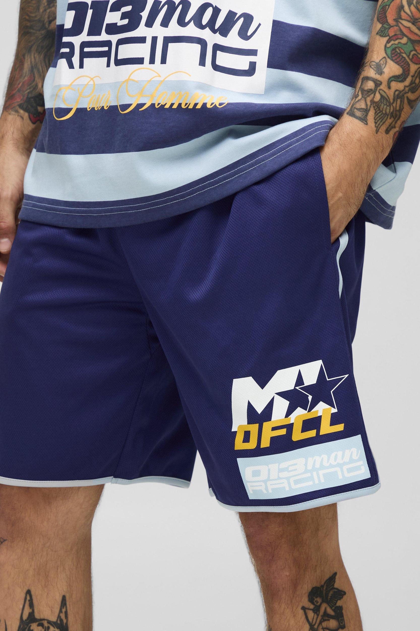 Man Racing Mid Length Mesh Basketball Shorts | boohooMAN USA Product Image