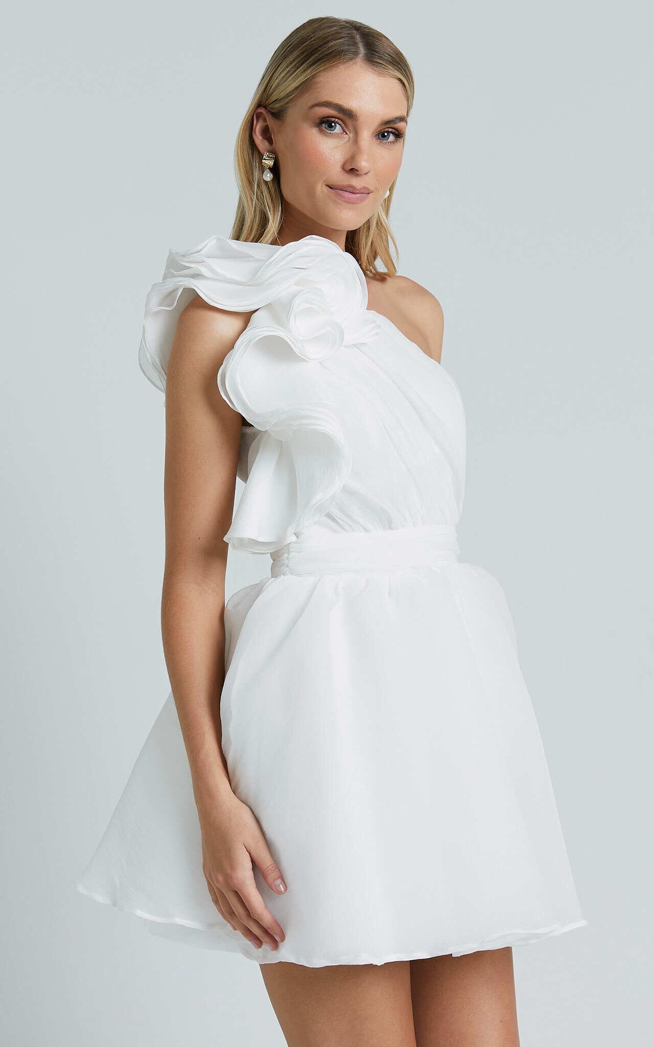 Avriella Mini Dress - One Shoulder Detail Fit & Flare in Ivory Product Image