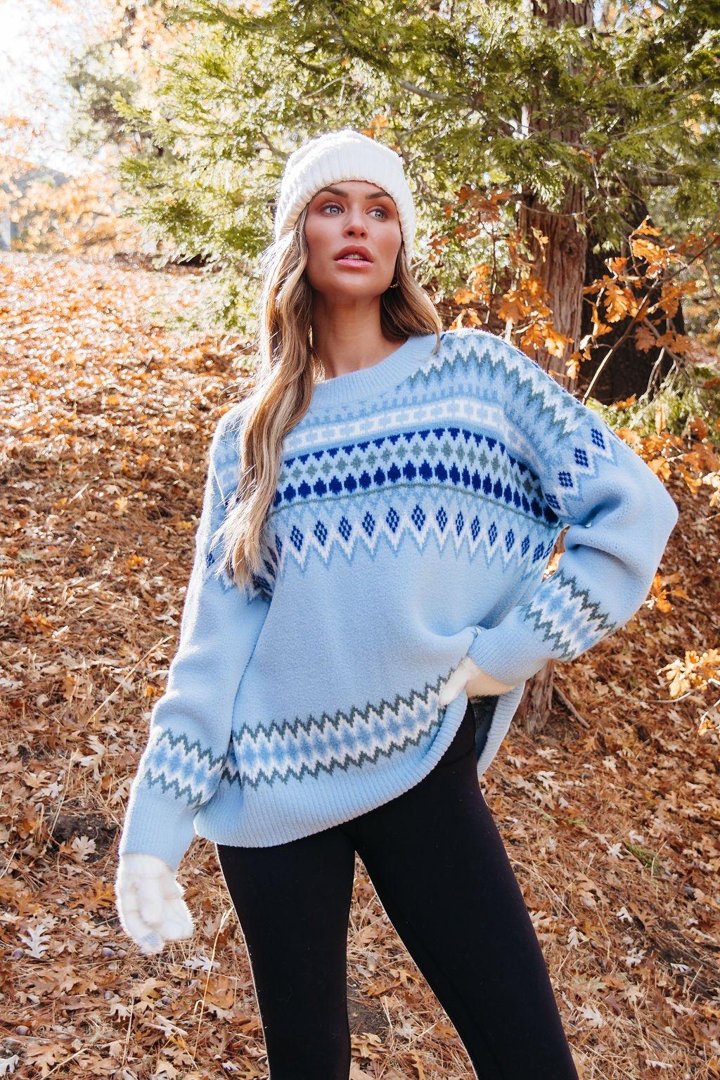 Blue Aztec Print Pullover Sweater - FINAL SALE Product Image