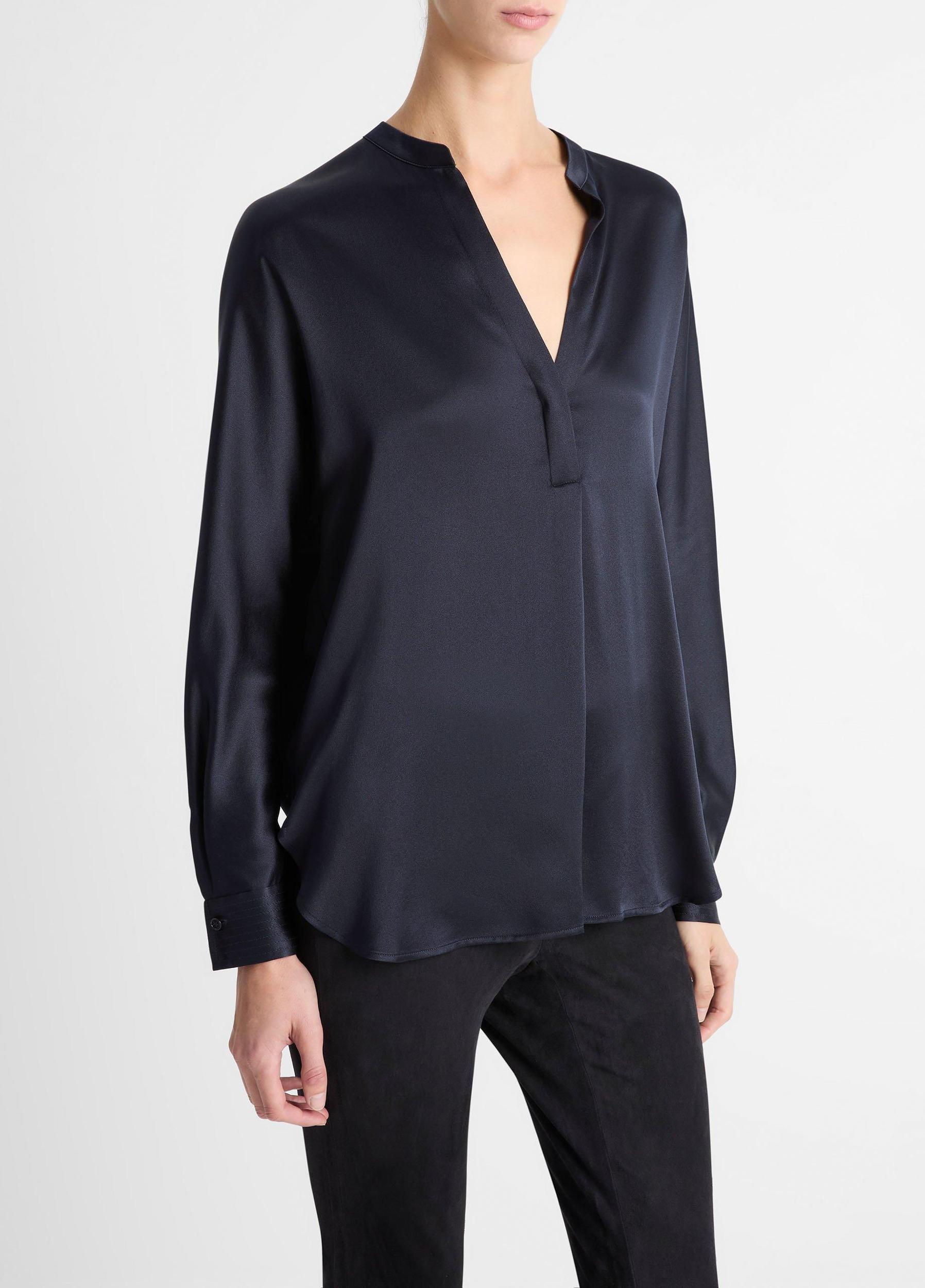 Silk Satin Band-Collar Blouse Product Image