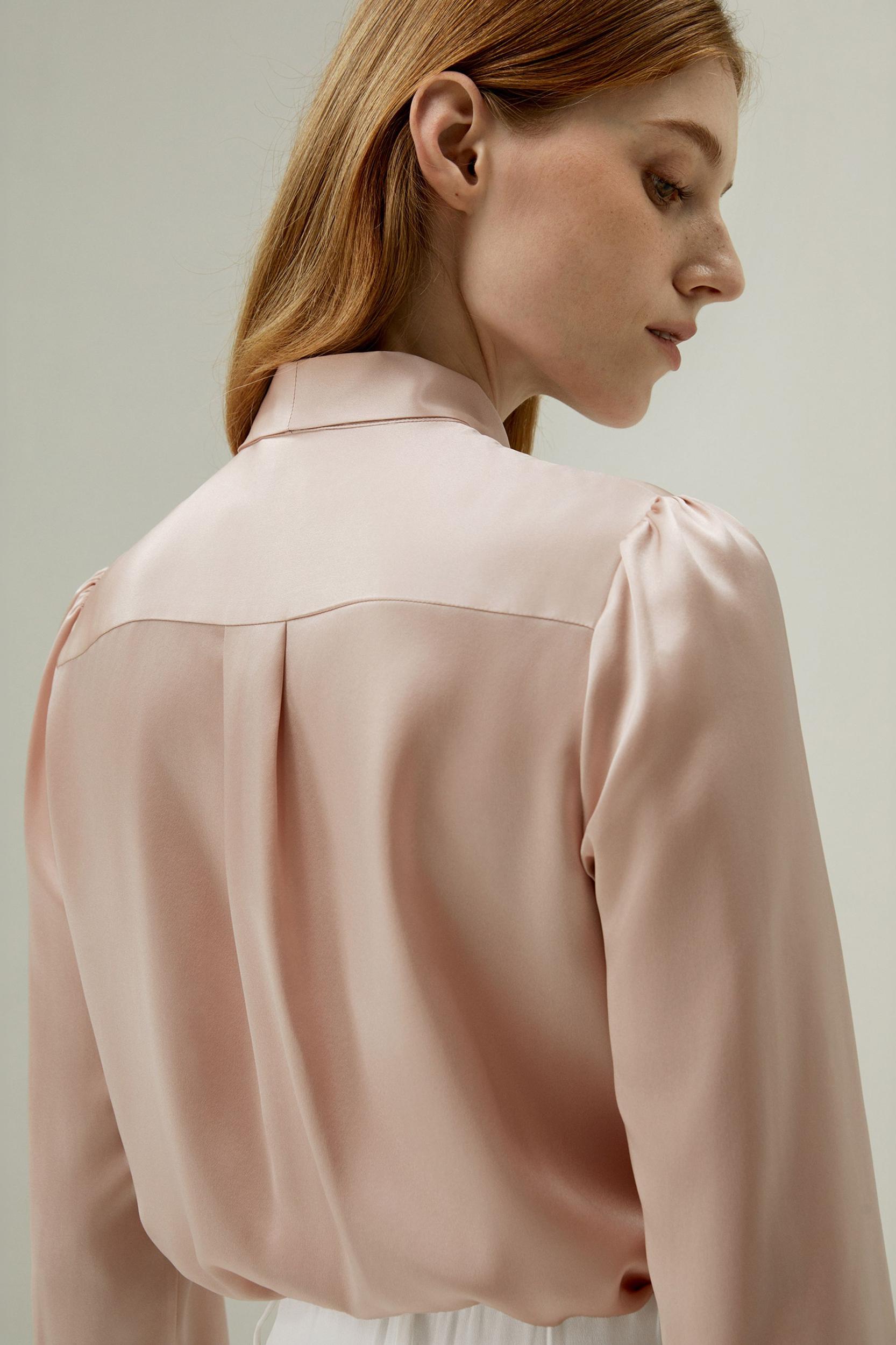 Women Bow-tie Neck Silk Blouse Product Image