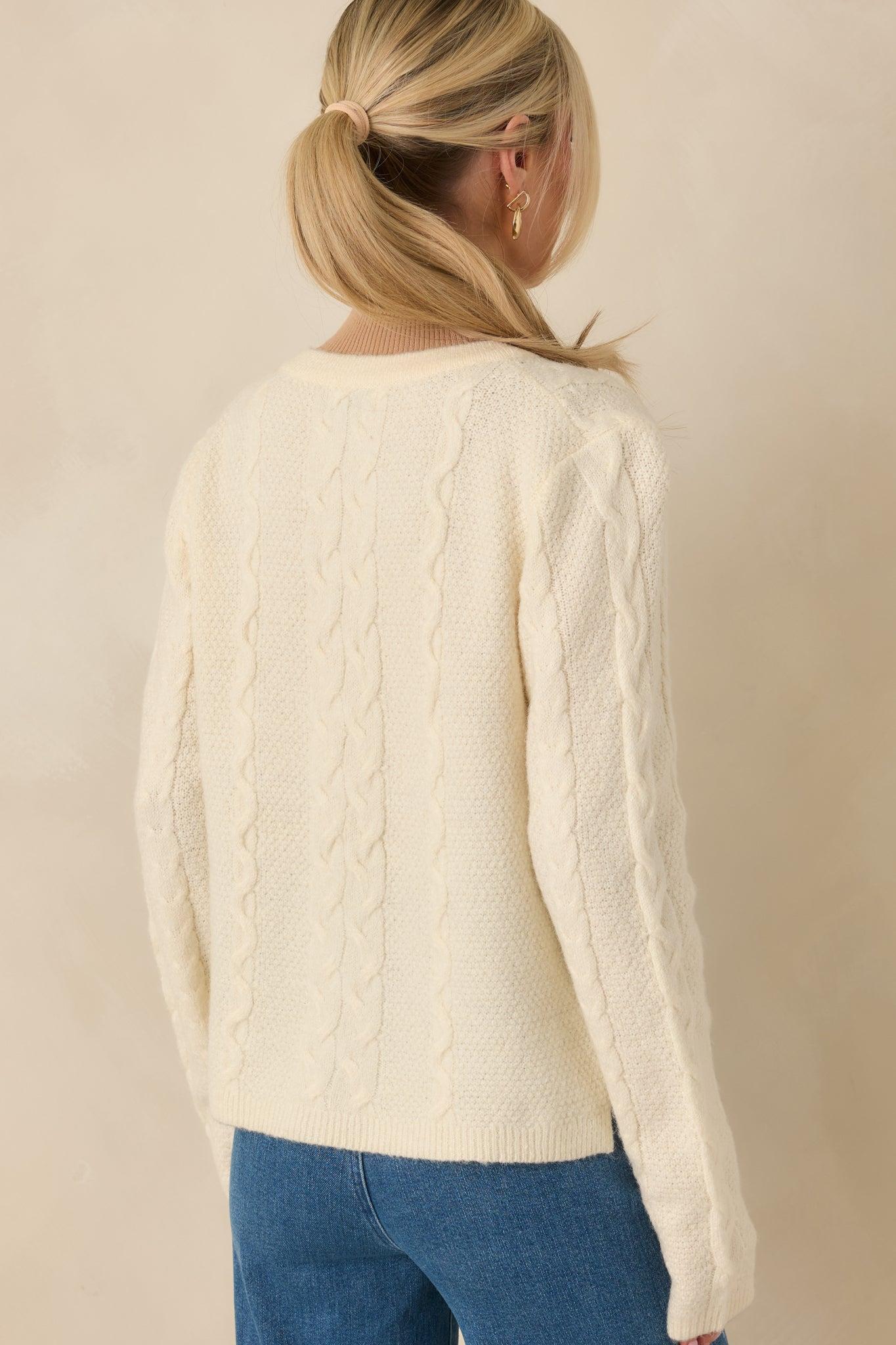Just Like This Ivory Cable Knit Open Front Cardigan Product Image