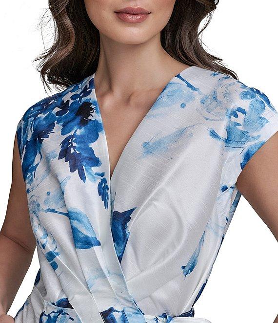 Donna Karan Wrap Front V-Neck A-Line Midi Dress Product Image