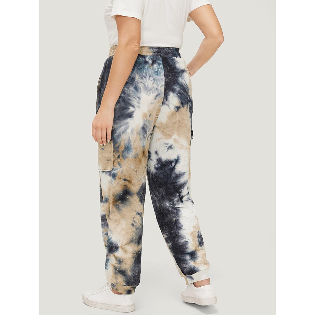 Plus Size Tie Dye Flap Pocket Drawstring Pants Women Multicolor Casual High Rise Dailywear Pants BloomChic 14-16/1X Product Image