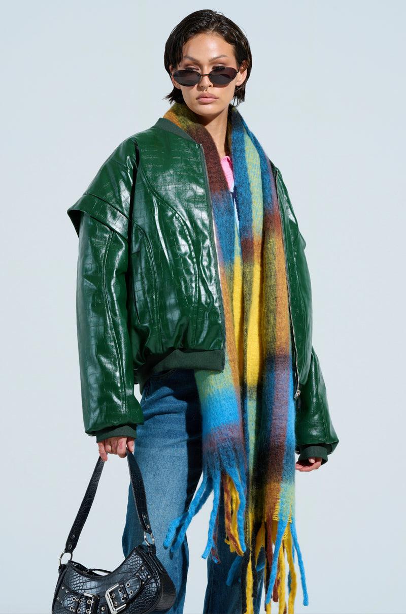 YOKON EMBOSSED FAUX LEATHER BOMBER Product Image