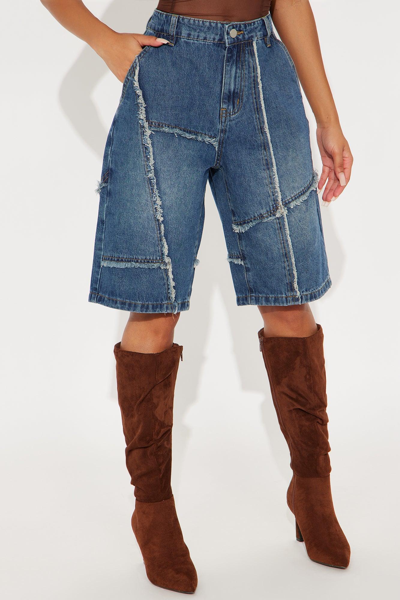 Worn Wild Frayed Denim Jorts - Dark Wash Female Product Image