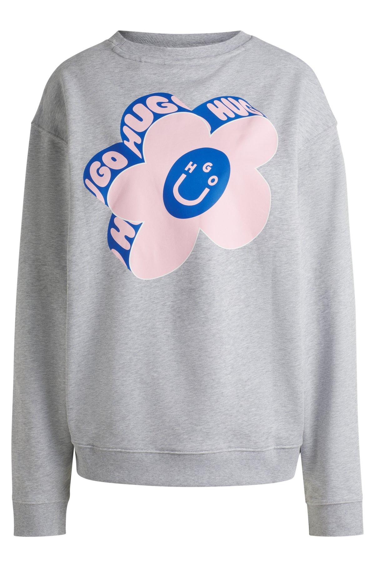 HUGO - Oversize-fit sweatshirt in cotton terry with logo artwork - Light Grey Product Image