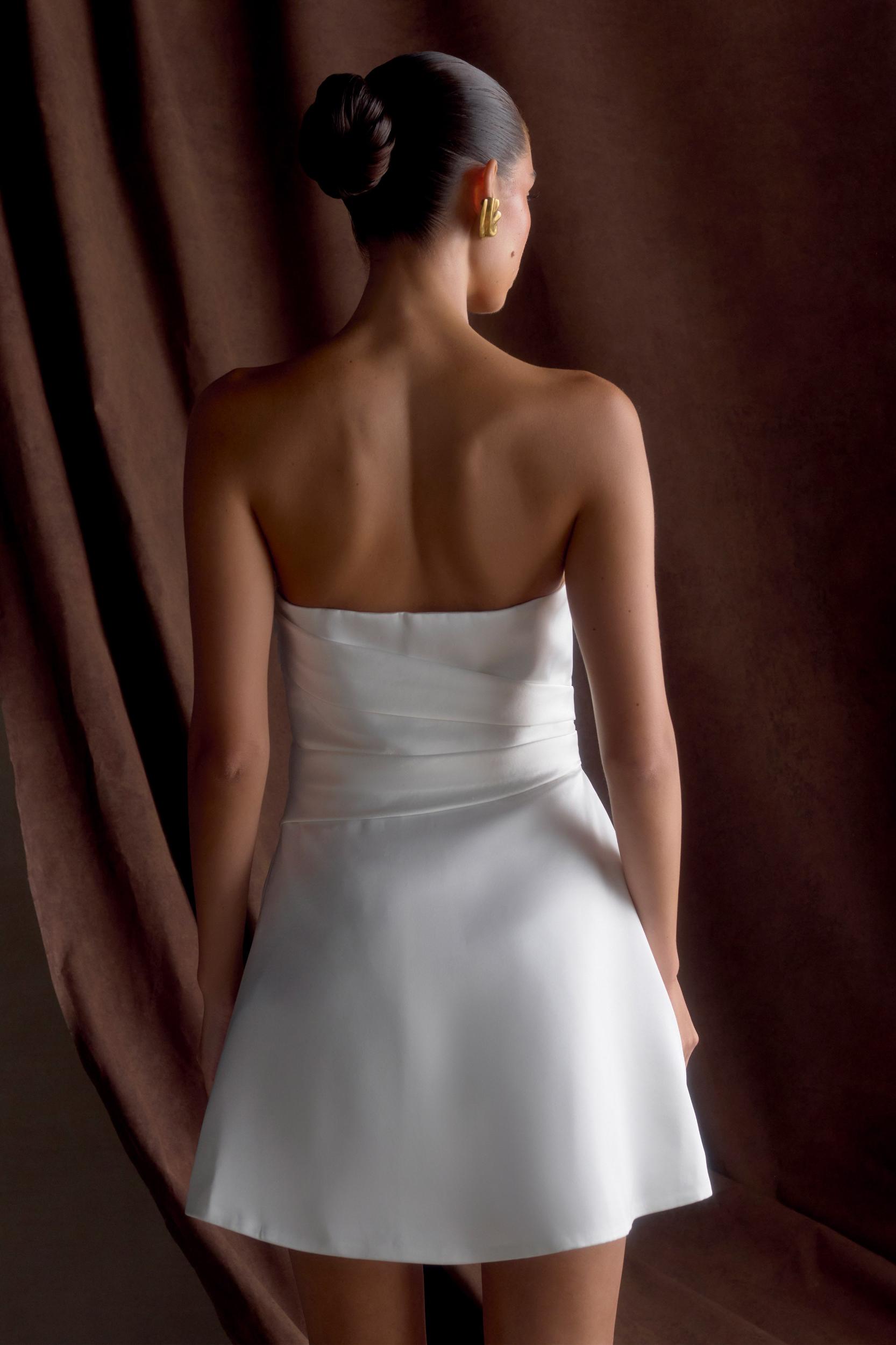 Lora Strapless Satin Mini Dress - White Product Image