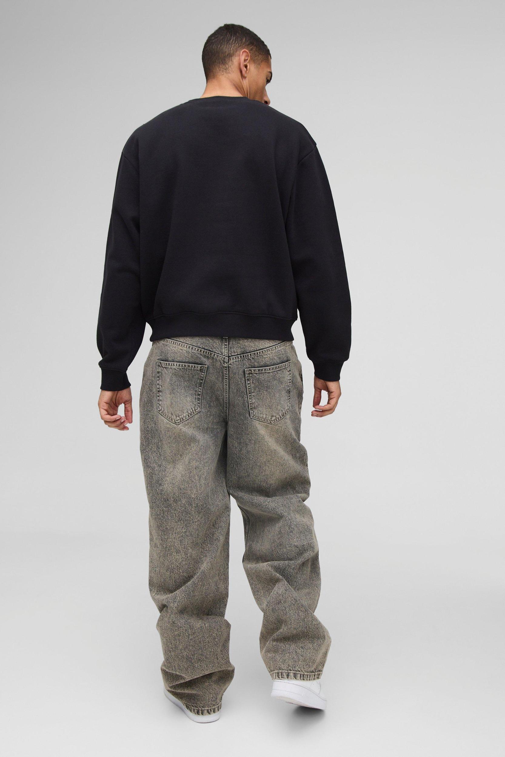 Oversized Boxy Moto Raw Edge Applique Sweatshirt | boohooMAN USA Product Image