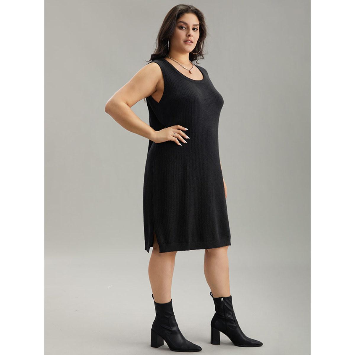 Plus Size Supersoft Essentials Anti-Pilling Shoulderless Sweater Dress Black Women Casual Loose Long Sleeve Everyday Sweater Dresses BloomChic 12/L Product Image