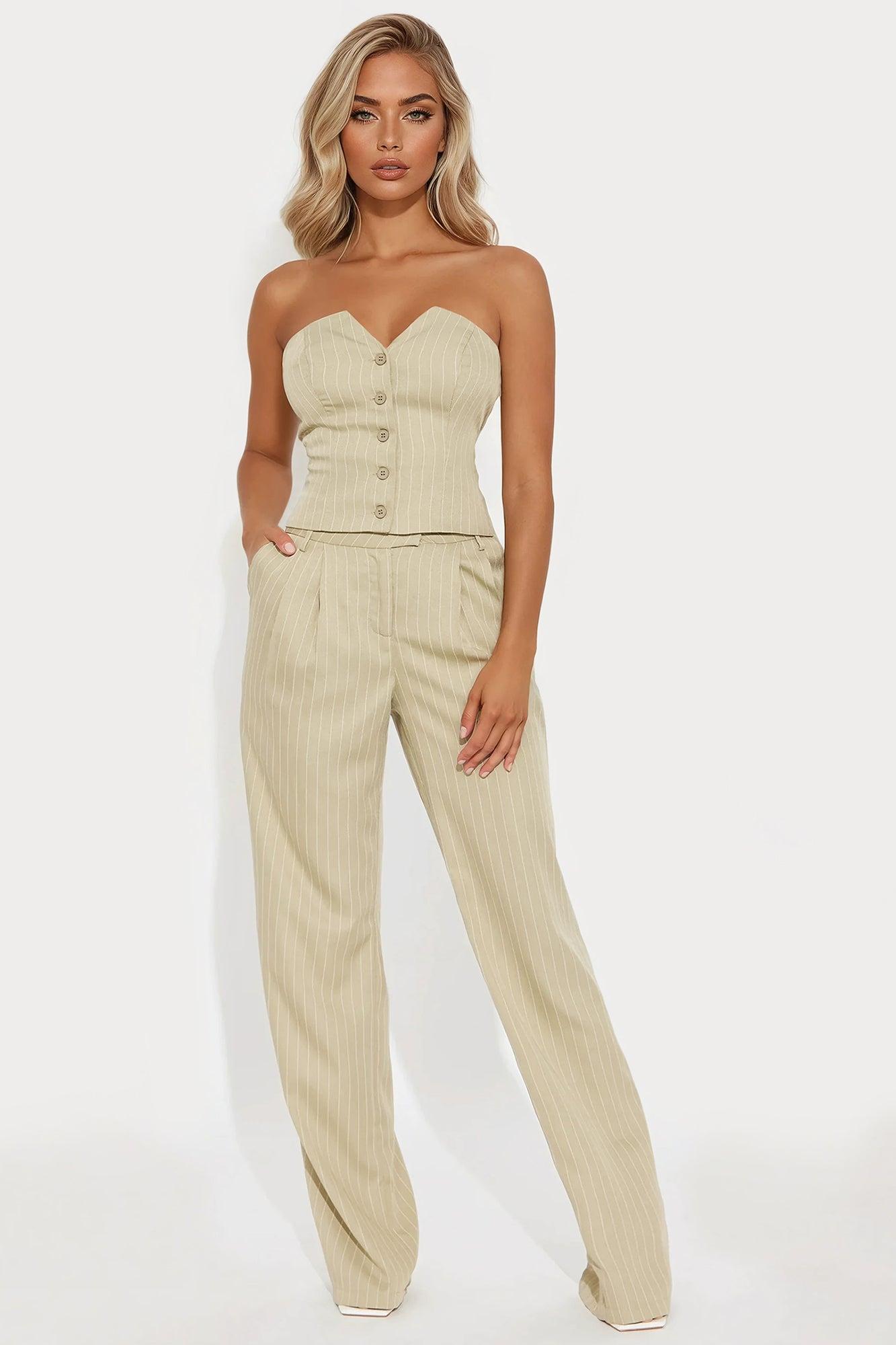 Alessandra Pinstripe Pant Set - Sage Product Image