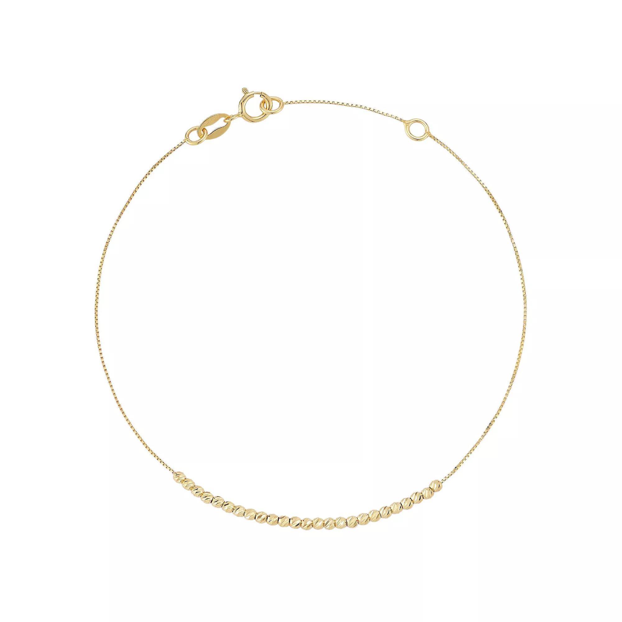 LUMINOR GOLD 14k Gold Diamond Cut Ball Anklet, Women's, Size: 9.5" Product Image