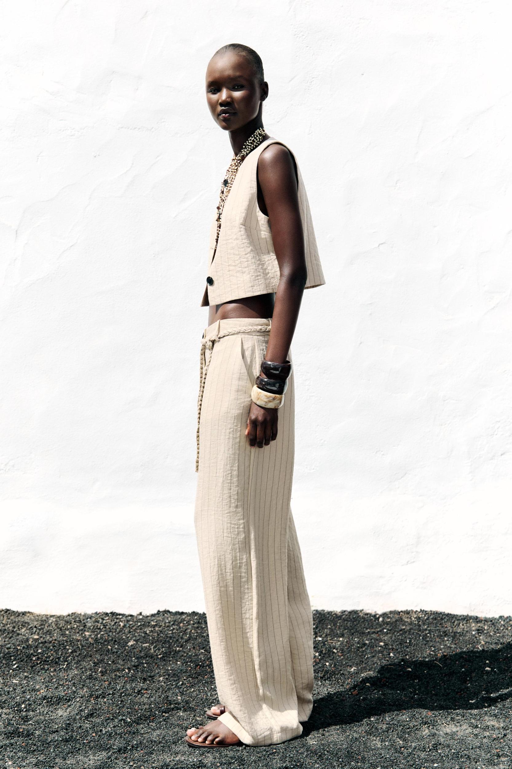 STRIPED PANTS WITH BRAIDED BELT Product Image