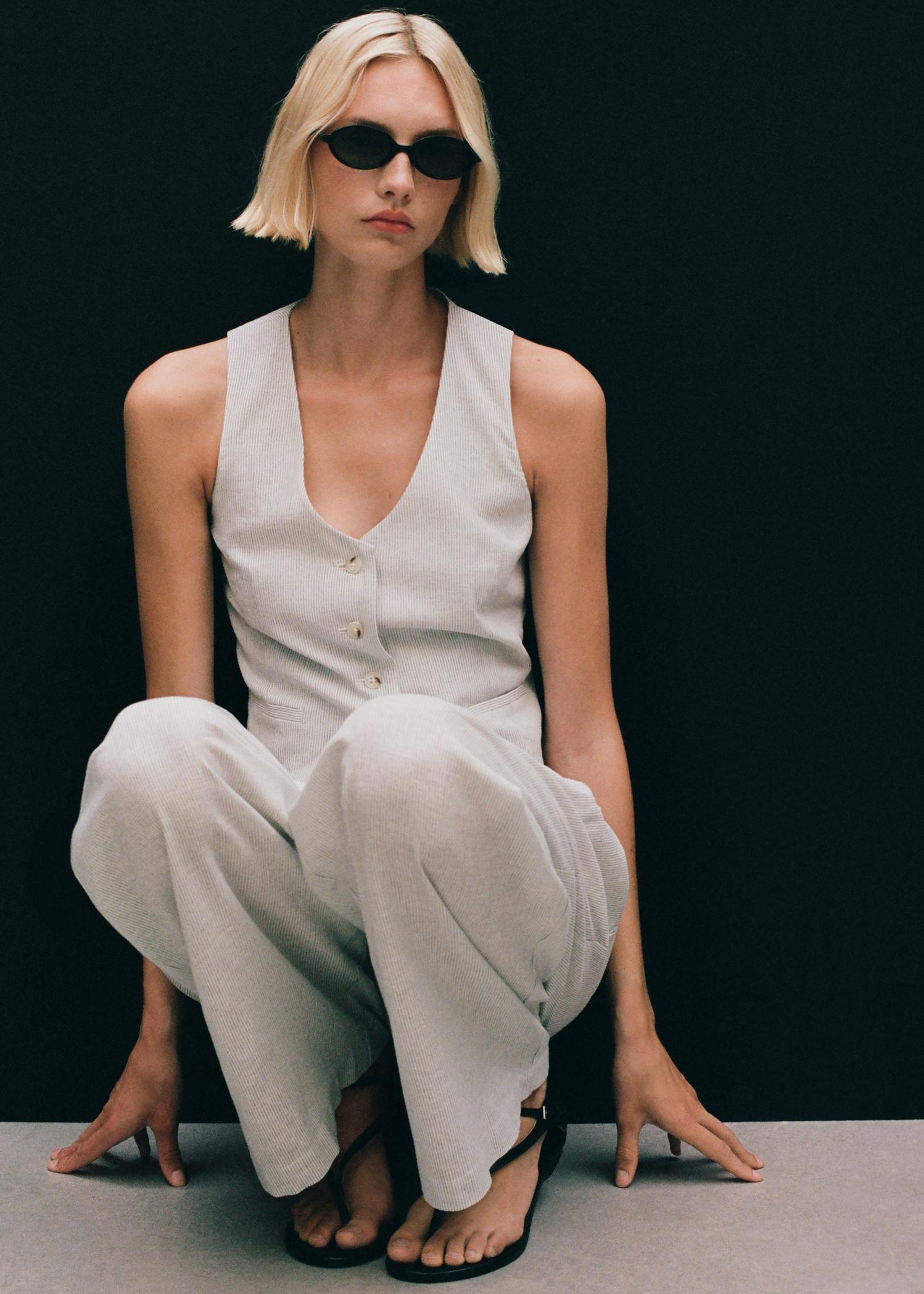 Straight-fit linen-blend suit pants - Women | MANGO USA Product Image