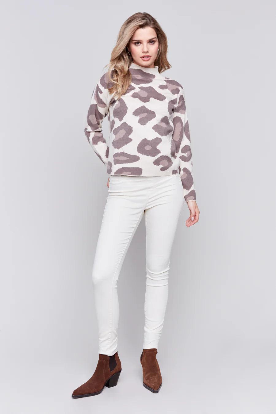 Animal Jacquard Mock Neck Drop Shoulder Sweater Product Image