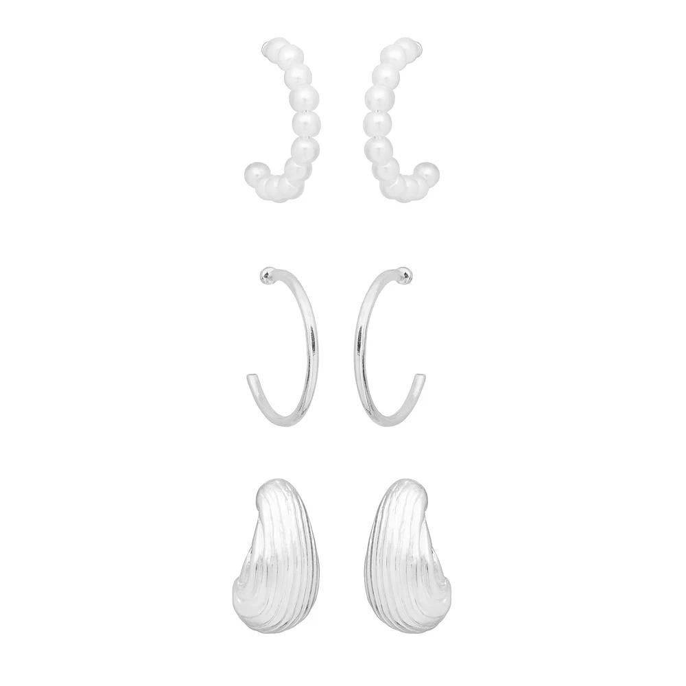 LC Lauren Conrad Gold Tone Simulated Pearl 3-pair Earring Set, Women's, White Product Image