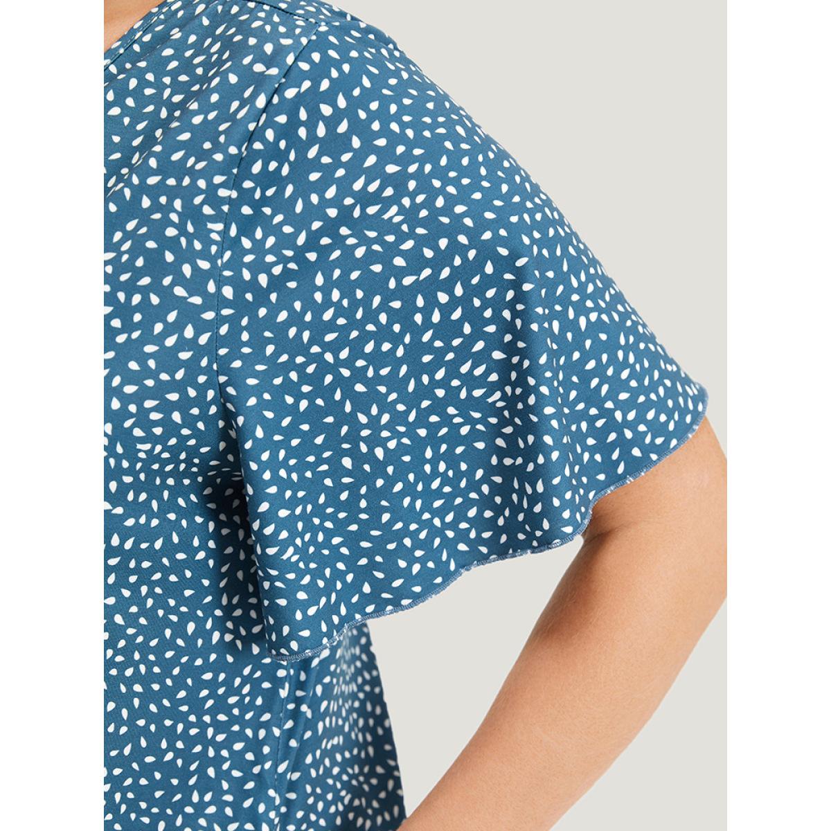 Plus Size Water Drop Print Button Detail Ruffled Dress Stone Women Casual Frill Trim V-neck Short sleeve Curvy Knee Dress BloomChic 14-16/1X Product Image