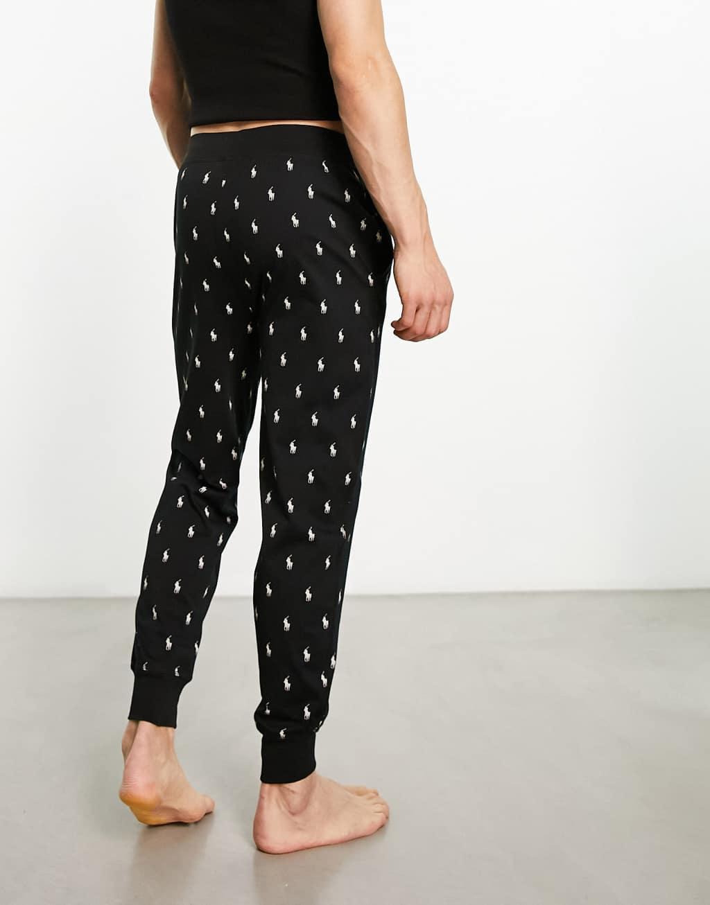 Polo Ralph Lauren loungewear sweatpants in black with all over pony logo Product Image