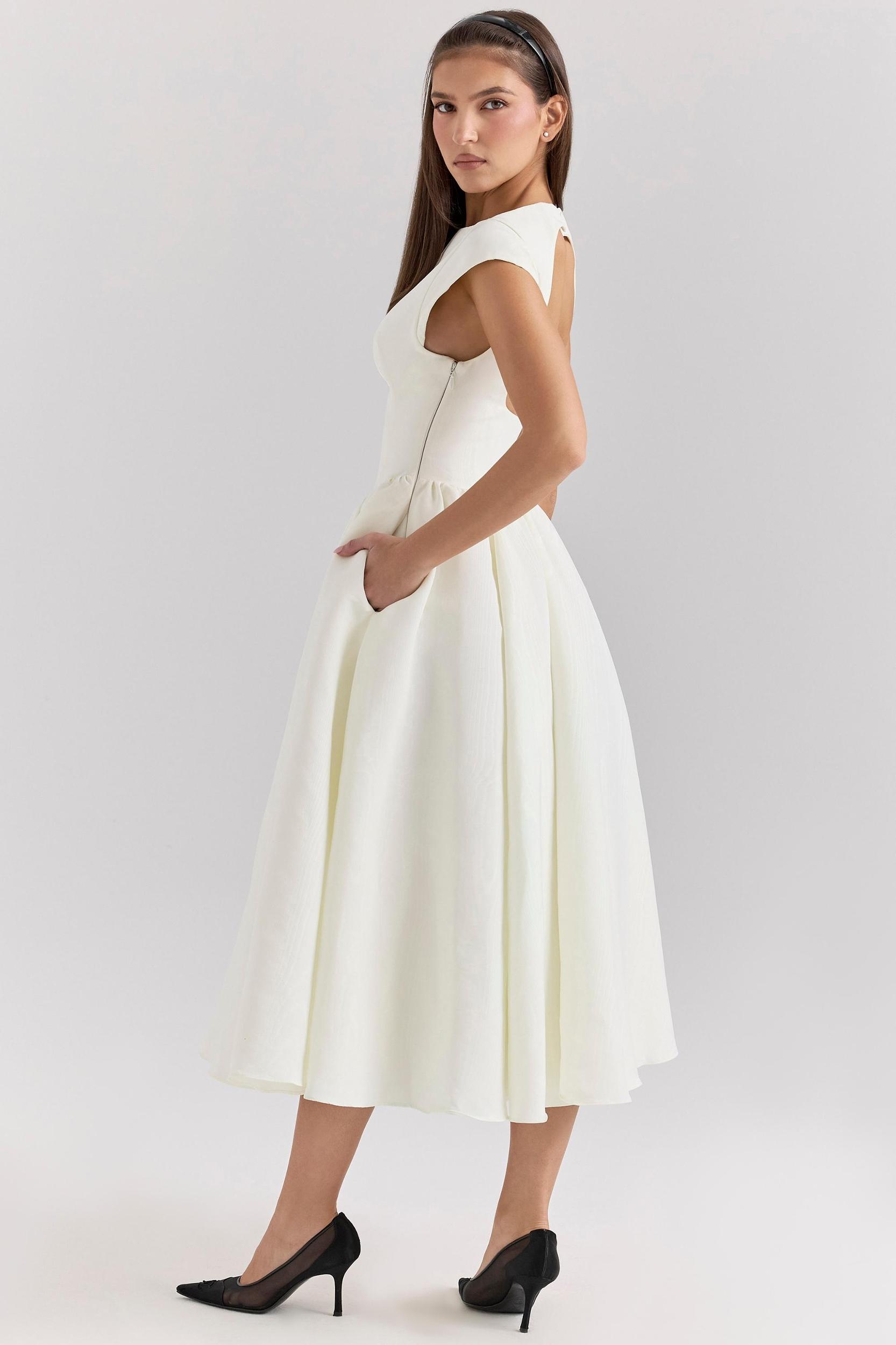 Debutante  ivory moire satin midi dress Product Image
