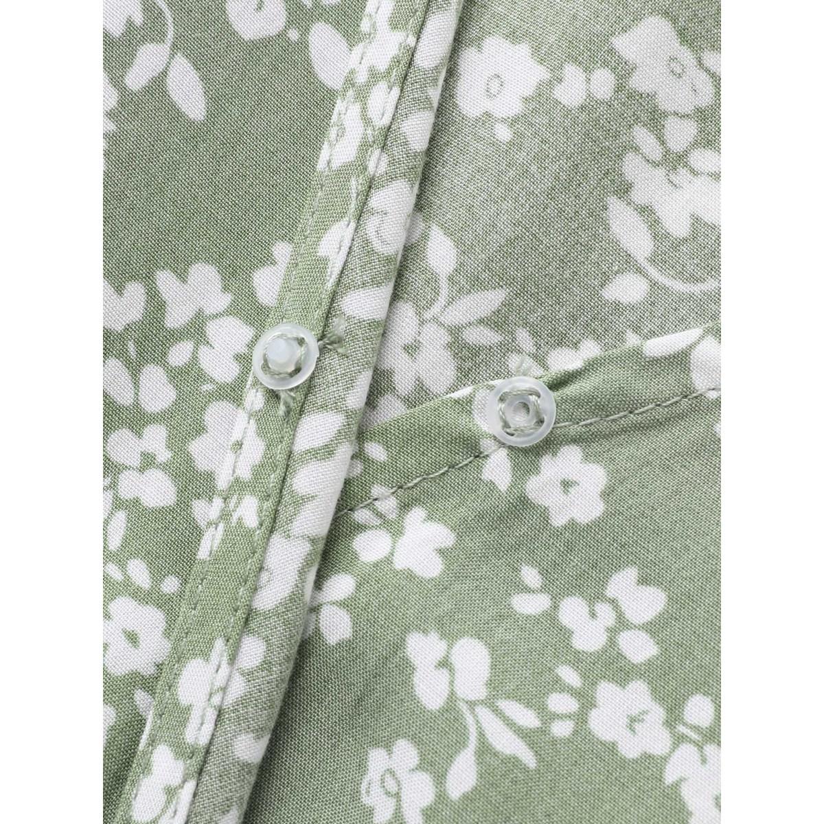 Plus Size Bloom Dress - Ditsy Floral Elastic Waist Ruffles Pocket Knee Dress LightGreen Women Leisure Non V-neck Short sleeve Curvy Knee Dress BloomChic 28/5X Product Image