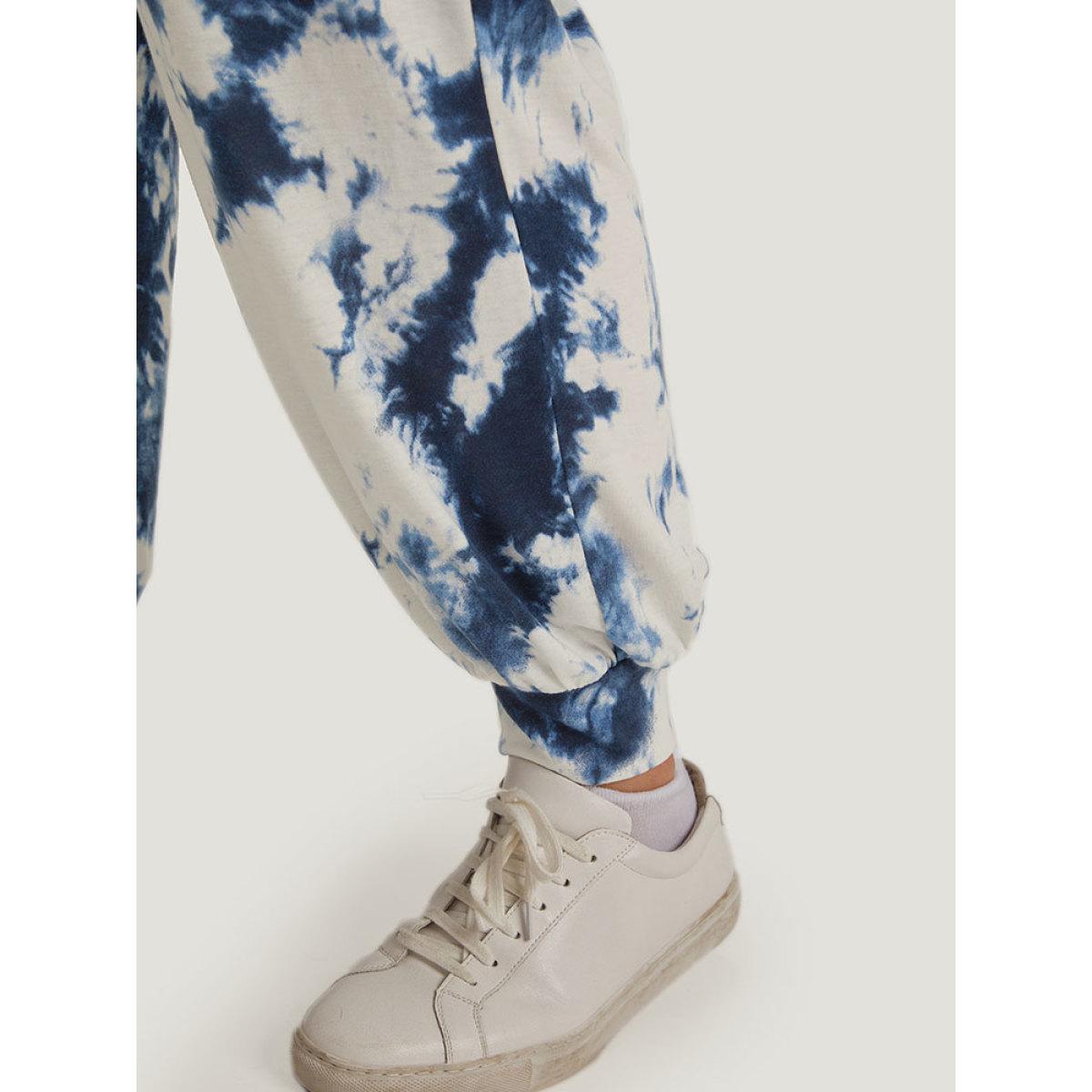 Tie Dye Pocket Drawstring Carrot Sweatpants Blue Plus Size Women Casual Dailywear Tie Dye 12/L Bloomchic Product Image
