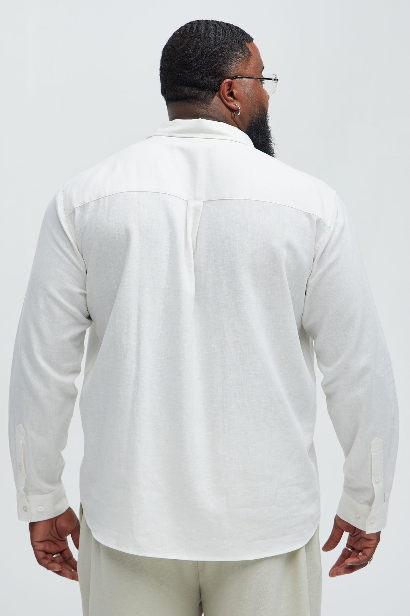 Bahamas Linen Single Pocket Long Sleeve Shirt - White Product Image