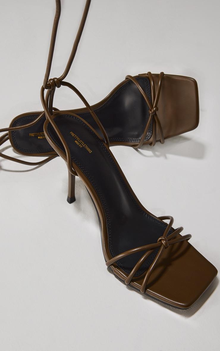 Wide Fit Olive PU Square Toe Lace Up High Stiletto Heeled Sandals Product Image