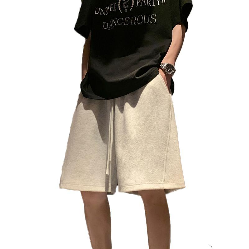 Drawstring Waist Plain Sweatshorts Product Image