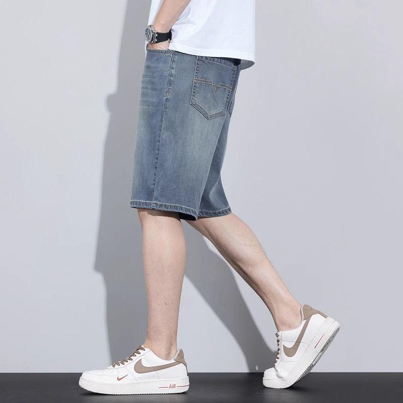 Mid Rise Washed Denim Shorts Product Image